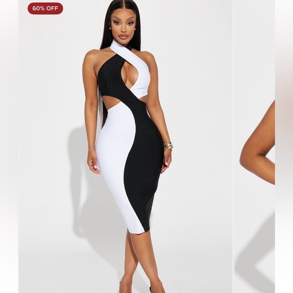 Fashion Nova Dresses & Skirts - Fashion Nova Contrast Bandage Midi Dress - Black and White